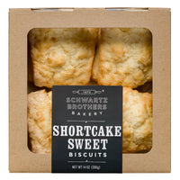 Box of Schwartz Brothers Bakery shortcake sweet biscuits with a clear window.